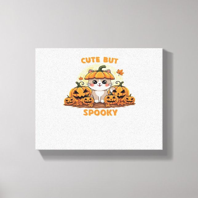 Lienzo Gato lindo de Halloween con calabazas - Kawaii Spo (Anverso)