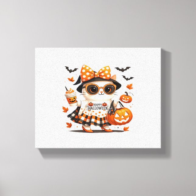 Lienzo Gato lindo de Halloween - Kawaii Bruja Kitty con b (Anverso)