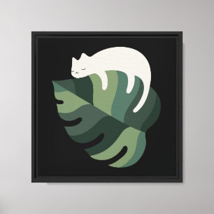 Lienzo Gato minimalista y hoja de monstera
