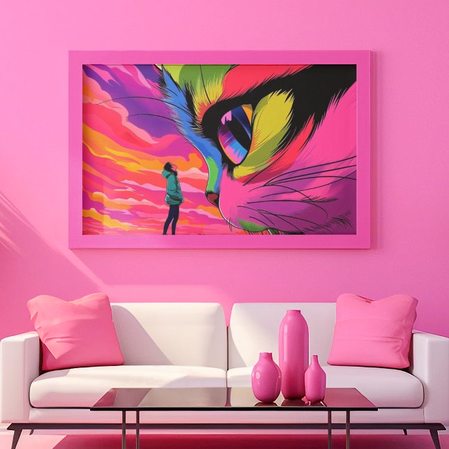 Lienzo Gato mirada cósmica: Un encuentro de mundos (Ginormous Cat Looking at Human - Psychedelic Art
)