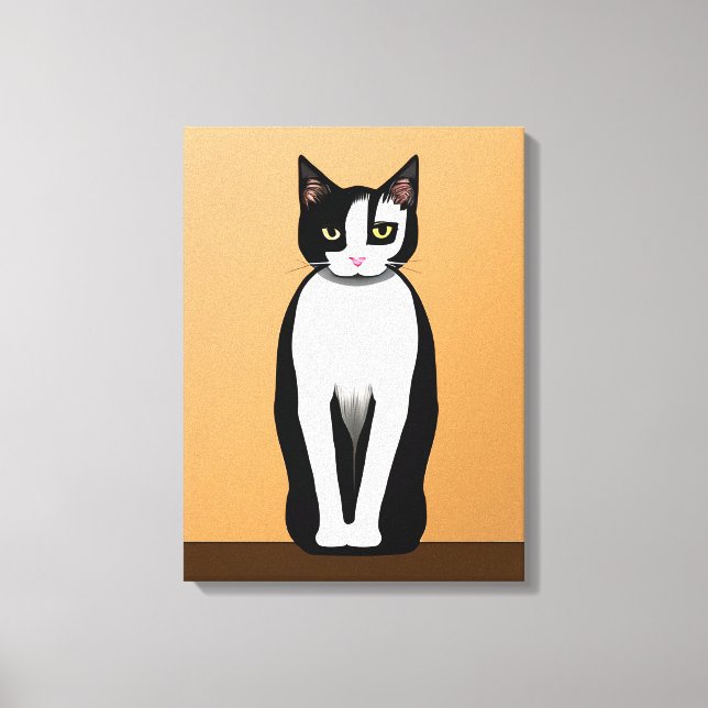 Lienzo Gato moderno negro y blanco de mediados del siglo (Anverso)