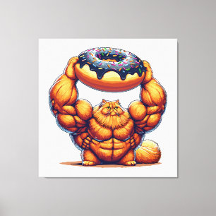 Lienzo Gato musculoso levantando donut