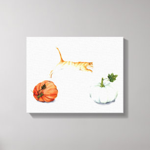 Lienzo Gato naranja saltando entre calabazas