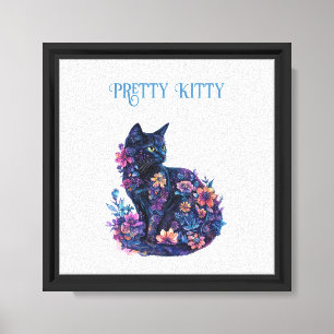 Lienzo Gato negro azul flores gatito bonito