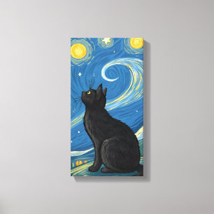 Lienzo Gato negro bajo estrellado , vibrante pintura de a