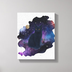 Lienzo Gato negro celeste espíritu místico animal cósmico