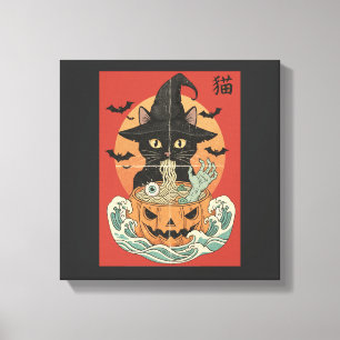 Lienzo Gato negro come ramen japonés para Halloween