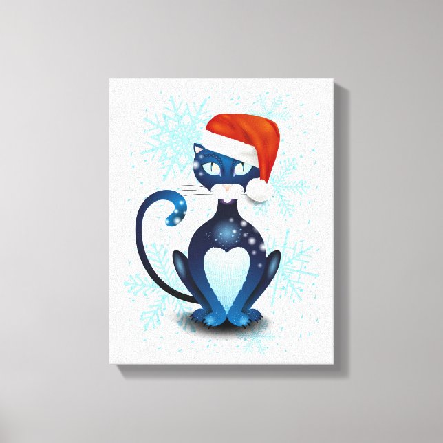 Lienzo Gato negro con el Gorra de Santa (Anverso)