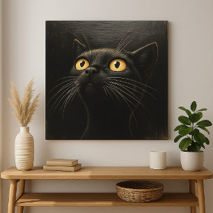 Lienzo Gato negro curioso - caprichoso