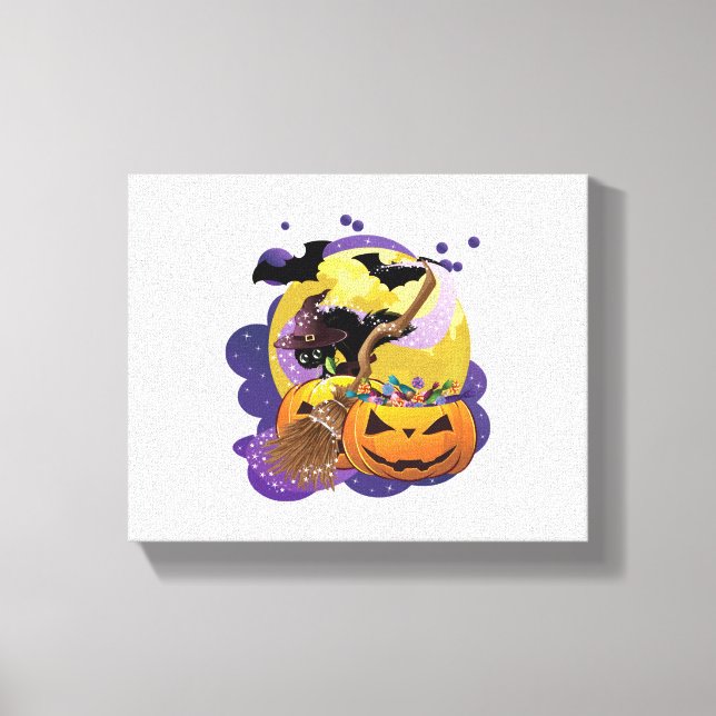 Lienzo Gato negro de Halloween (Anverso)