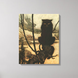 Lienzo Gato negro de Halloween aterrador vintage Rackham