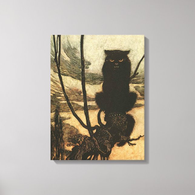 Lienzo Gato negro de Halloween aterrador vintage Rackham (Anverso)