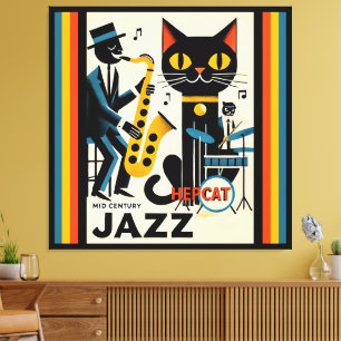 Lienzo Gato negro de la era del jazz de mediados de siglo