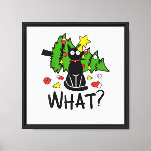 Lienzo Gato negro divertido árbol de Navidad alegre Santa