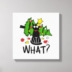 Lienzo Gato Negro Divertido Árbol de Navidad Alegre Santa