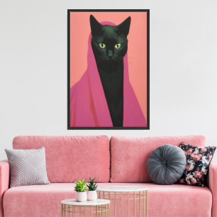 Lienzo Gato negro elegante en rosa