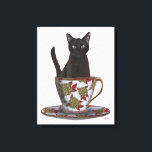 Lienzo Gato negro en la televisión<br><div class="desc">Gato negro en la taza de té de FabFunky. Cuenta con un gato sentado en un hermoso vaso de agua floral. | 191544D</div>