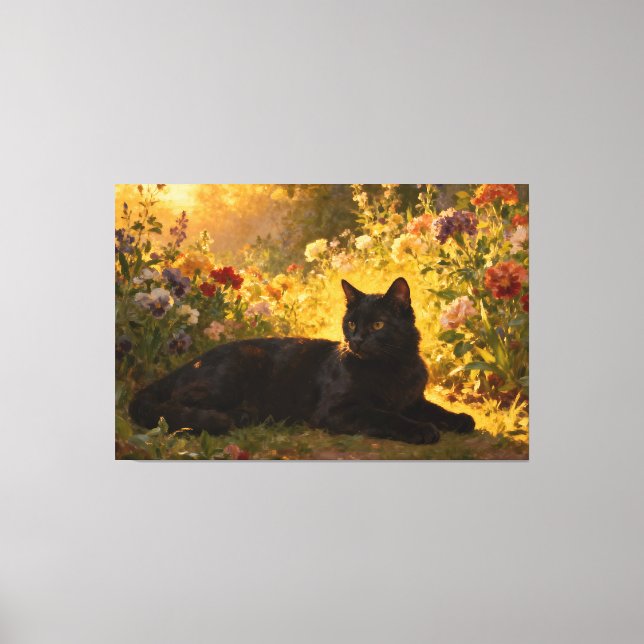 Lienzo Gato Negro en las Flores I (Anverso)