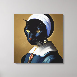 Lienzo Gato negro en un Pearl Earring