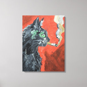 Lienzo Gato negro fumando con estilo
