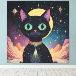 Lienzo Gato negro futurista atómico en luz de la luna