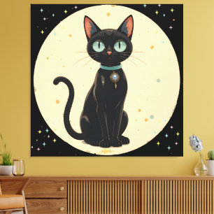 Lienzo Gato negro futurista atómico Luna
