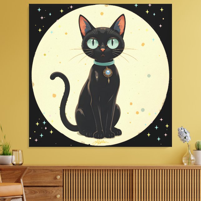 Lienzo Gato negro futurista atómico Luna (Insitu (Sala de estar))