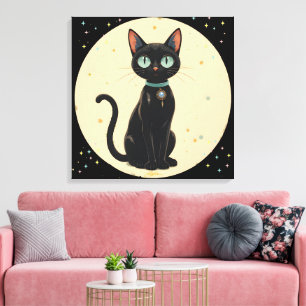 Lienzo Gato negro futurista atómico luna
