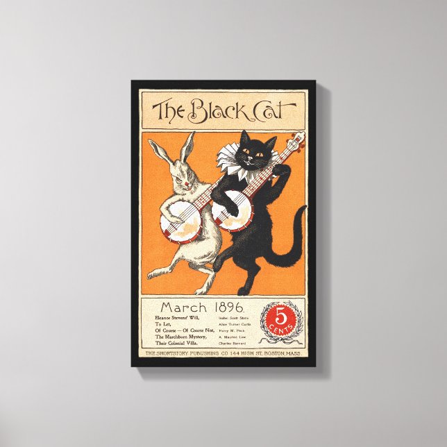 Lienzo Gato negro jugando Banjo, artista desconocido (Anverso)