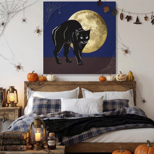 Lienzo Gato negro merodeando en una noche de luna llena d