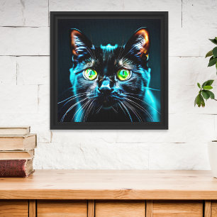 Lienzo Gato Negro Ojos Verdes Imagen Moderna Felina Anima
