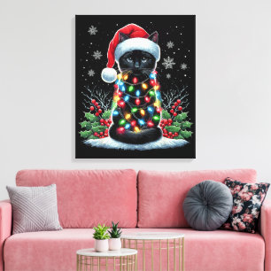 Lienzo Gato Negro Sombrero de Santa Navidad Divertido Gat
