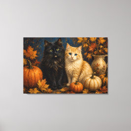 Lienzo Gato negro y gato naranja de Halloween vintage