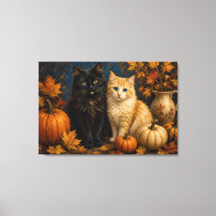 Lienzo Gato negro y gato naranja de Halloween vintage