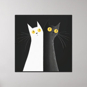 Lienzo Gato Negro y Gatos Blancos sobre Negro