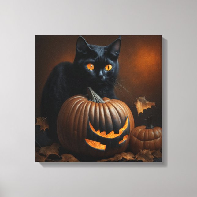 Lienzo Gato Negro y Jack-O-Lantern (Anverso)