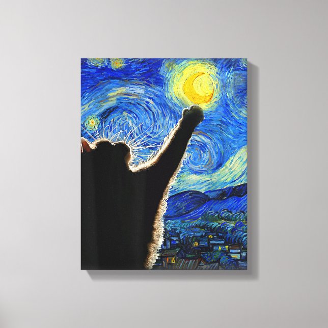 Lienzo Gato nocturno estrellado, Gato Van Gogh Amante Pap (Anverso)