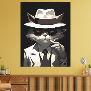 Lienzo Gato Noir Genial: Felino Suave y Misterioso