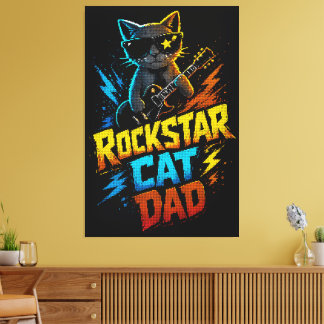 Lienzo Gato Papá Rockstar Amante de la Guitarra