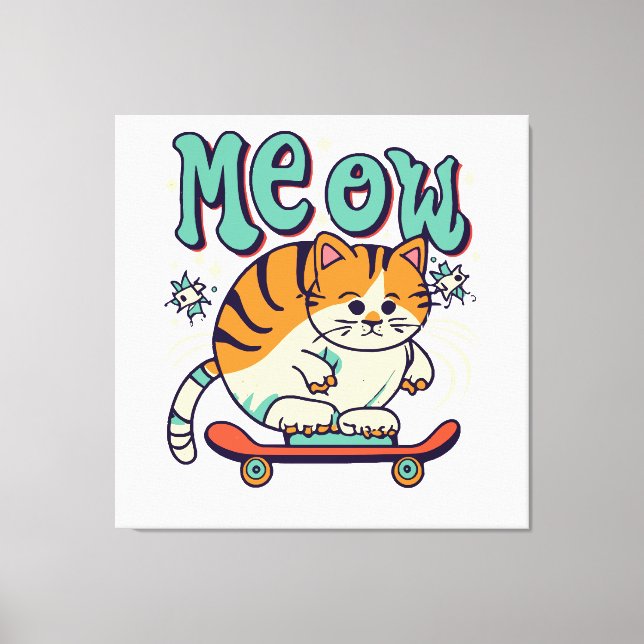 Lienzo Gato Patinando Miau (Anverso)