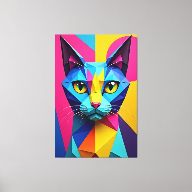 Lienzo Gato Pop Art Geométrico 3D (Anverso)