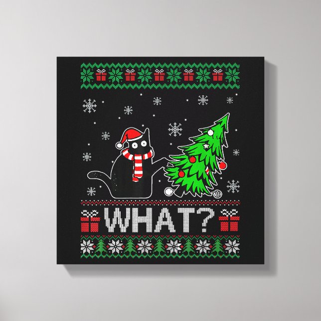 Lienzo Gato qué gracioso gato negro que presiona el árbol (Anverso)