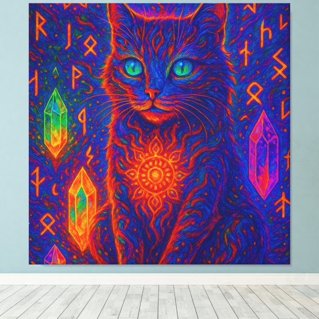 Lienzo Gato sagrado de neón (Insitu (piso de madera))