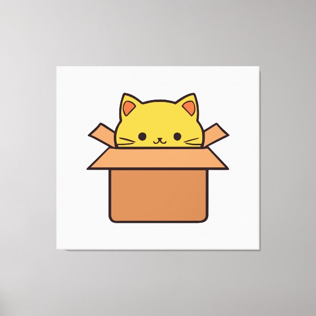 Lienzo Gato sentado dentro de la caja de cartón (Anverso)