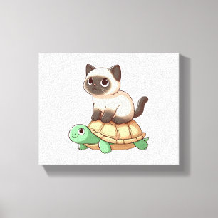 Lienzo Gato siamés monta una tortuga