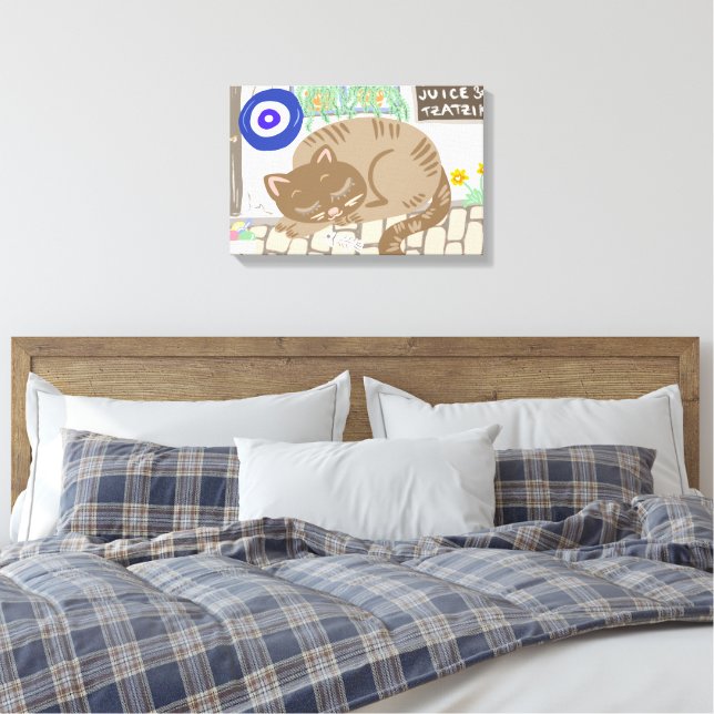 Lienzo Gato somnoliento de taberna griega Escena mediterr (Insitu(Dormitorio))