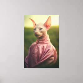 Lienzo Gato Sphynx con Ropa – Escena Natural Vibrante