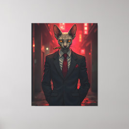 Lienzo Gato Sphynx Neon Noir al Estilo Mafioso