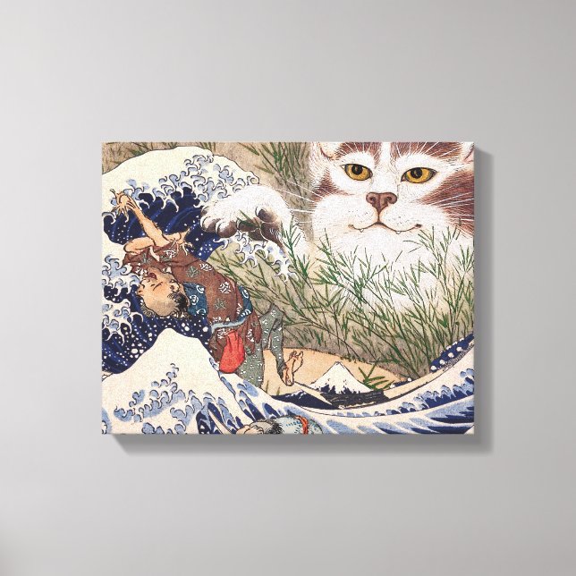 Lienzo Gato supernatural en la gran ola (Anverso)