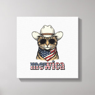 Lienzo Gato Vaquero Patriótico Mewica Diseño Vector Vinta